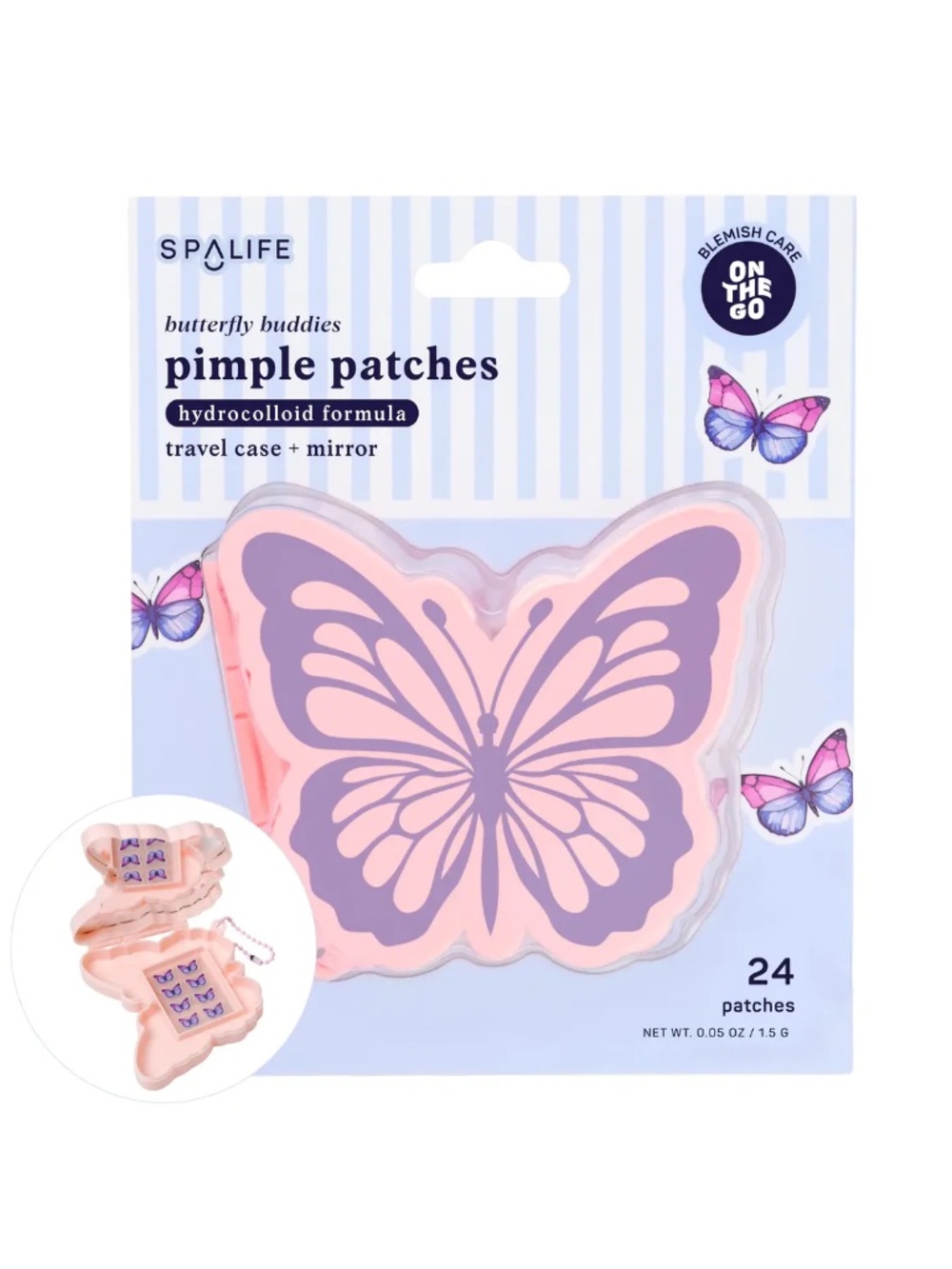 SpaLife Butterfly Buddies Hydrocolloid Pimple Patches 24ct NIP Case Mirror